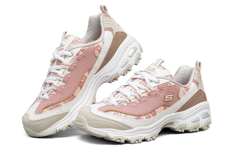Женские кроссовки Skechers D'LITES 1.0 (бежево-розовые) — Бежевыйбелый / розовый — фото 3