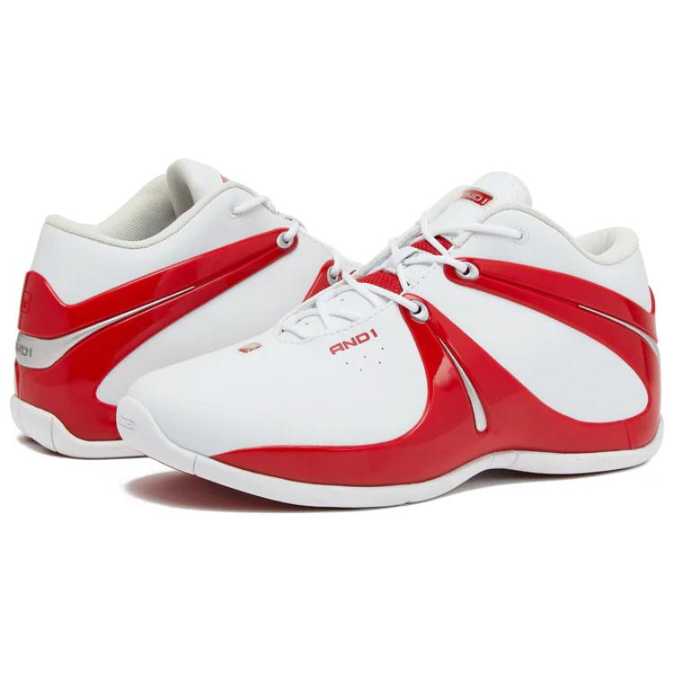 AND1 Rise Cushioning Slip Resistant Mid top Basketball Shoes Men’s White Red