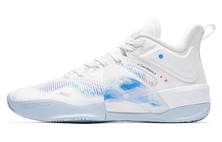 QIAODAN Fang Pro 2 Cushioning Slip Resistant Abrasion Resistant Mid top Basketball Shoes Men’s White Blue