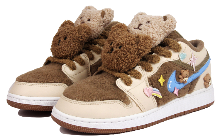 Jordan Air Jordan 1 Low Utility Leather Low top Vintage Basketball Shoes GS Beige Brown