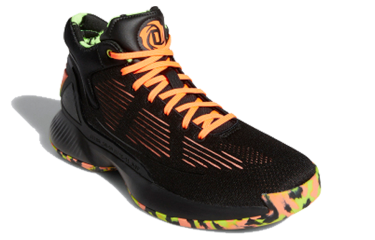 Мужские кроссовки adidas D Rose 10 (черный / оранжевый / зеленый) — Чёрный / оранжевый / зелёный — фото 3
