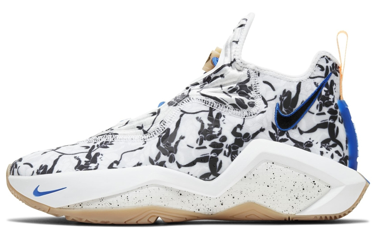 Nike Lebron 14 Soldier \"SisterHood\" James Soldier 14 comfortable round toe shock-absorbing, non-slip and wear-resistant mid-top basketball shoes men's black and white blue foreign version