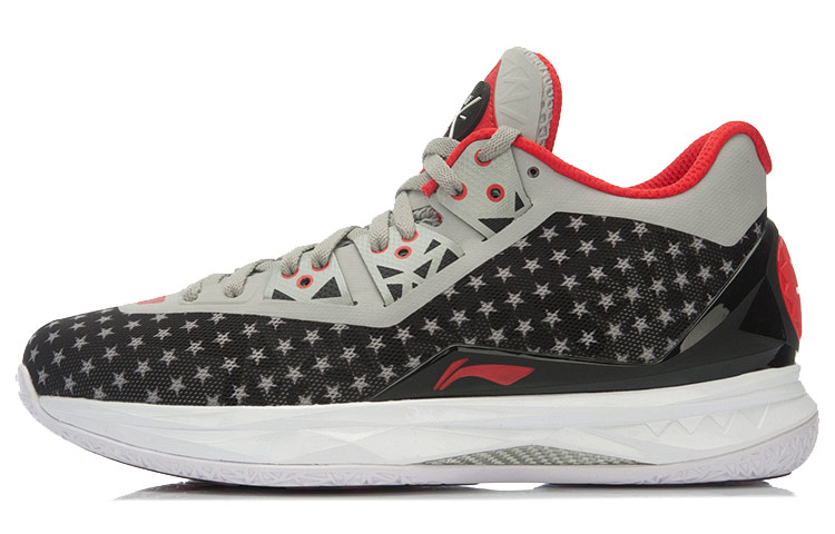 Li Ning WOW 4 Cushioning, Wear Resistant Mid top Basketball Shoes Unisex Black Gray Red