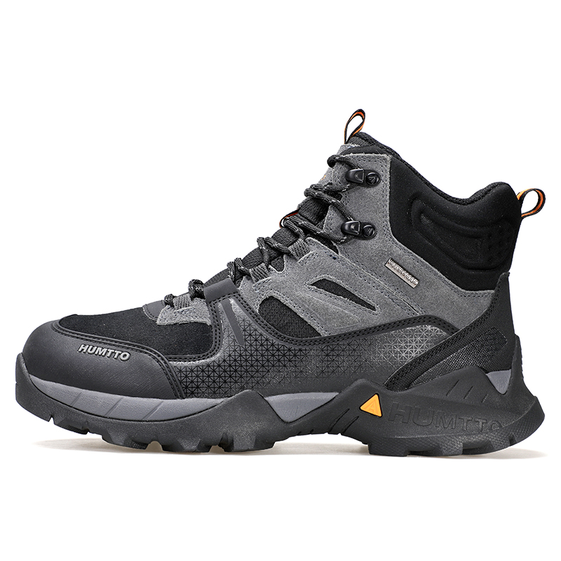 HUMTTO Cow Leather, Textile, Synthetic Leather High top Outdoor Mountaineering Shoes Men’s Black