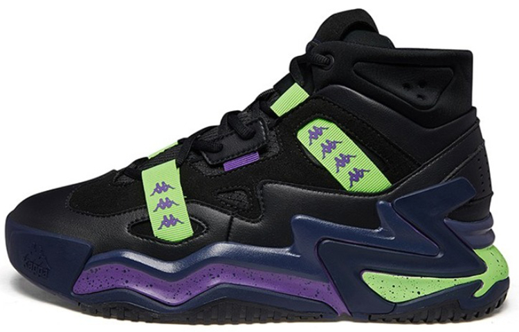 Kappa BANDA Fabric Cushioning Slip Resistant High top Vintage Basketball Shoes Men's Black Blue