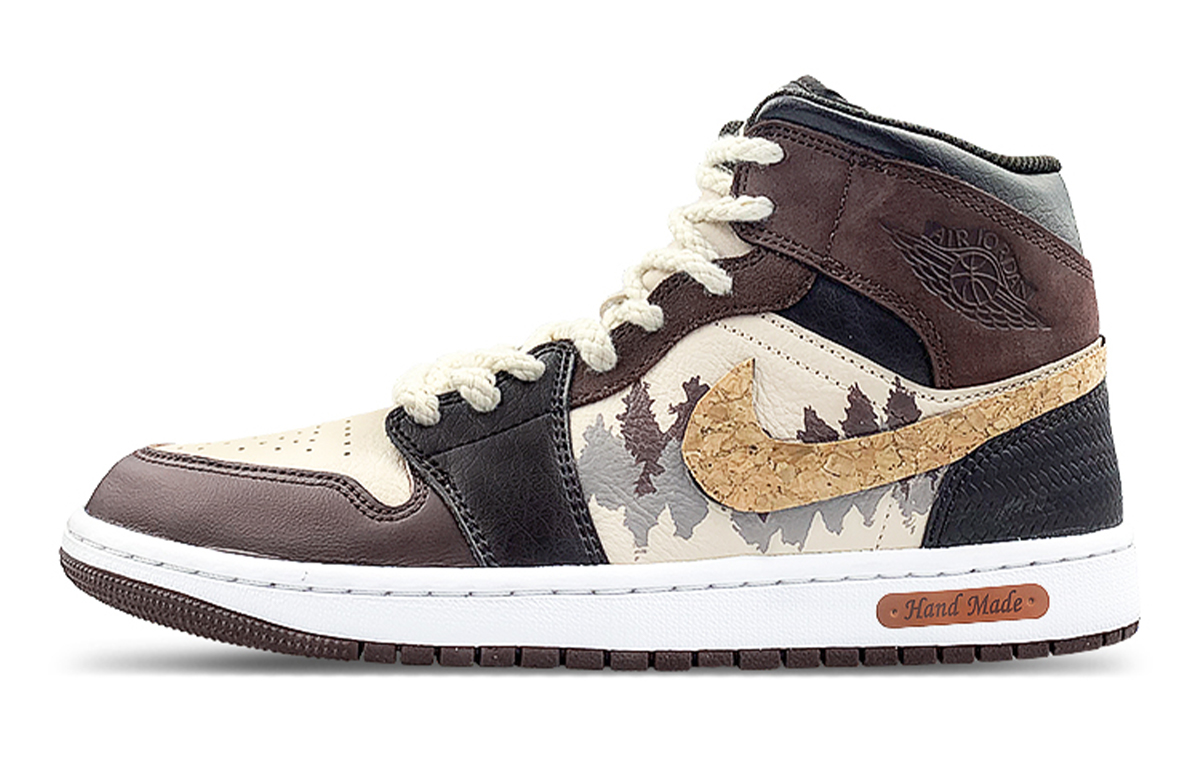 Jordan Air Jordan 1 Mid top Vintage Basketball Shoes Men’s Black Beige Brown