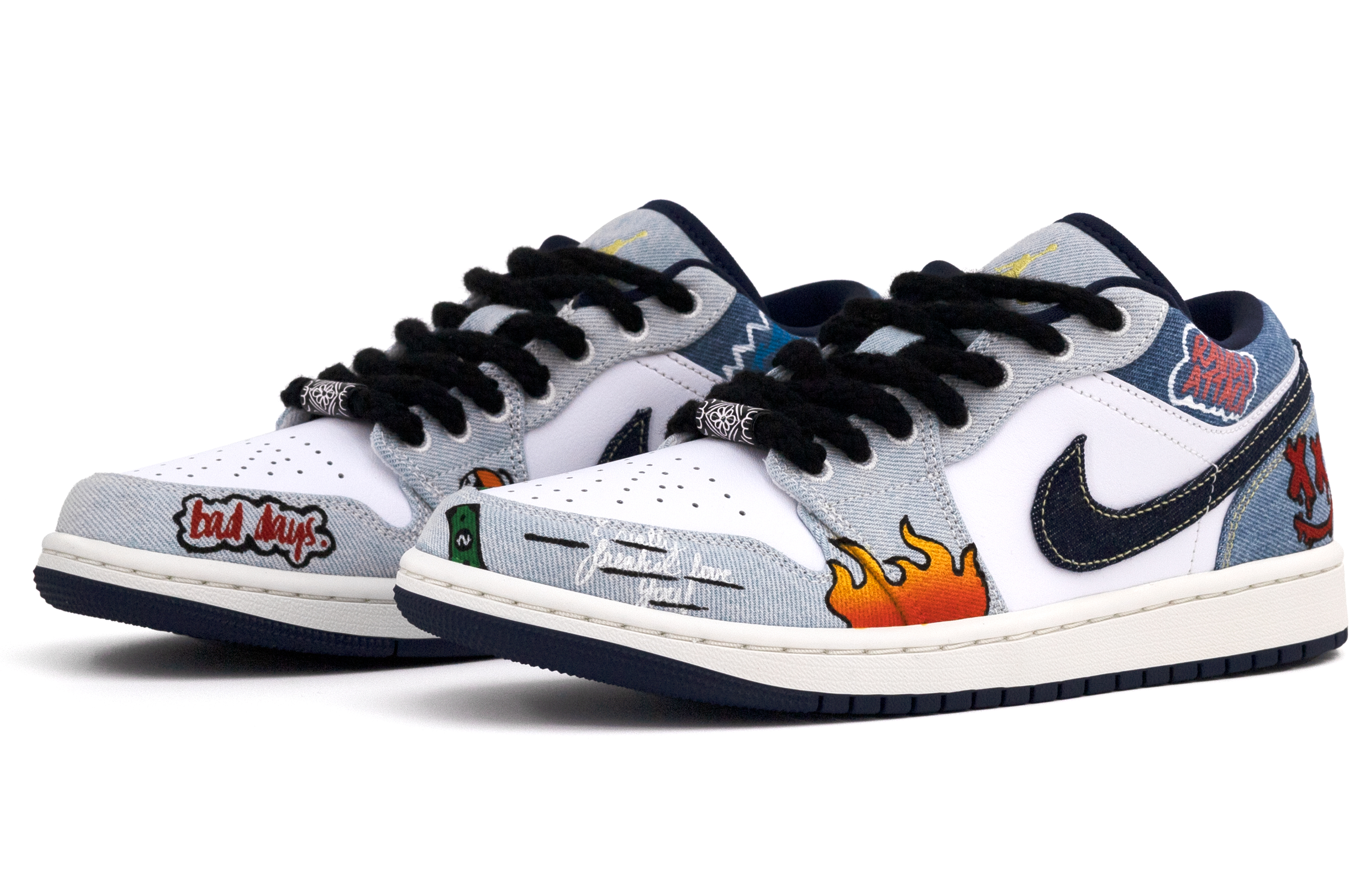 Jordan Air Jordan 1 Slip Resistant Abrasion Resistant Low top Vintage Basketball Shoes Men’s White Blue