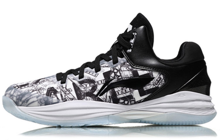 Li Ning Night Stalker Cushioning Balance Low top Basketball Shoes Men's Black White Graffiti
