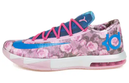 Nike KD 6 Aunt Pearl Durant 6 Air Cushion Flower Non-slip Lightweight Low-top Practical Basketball Shoes Men's Pink Blue