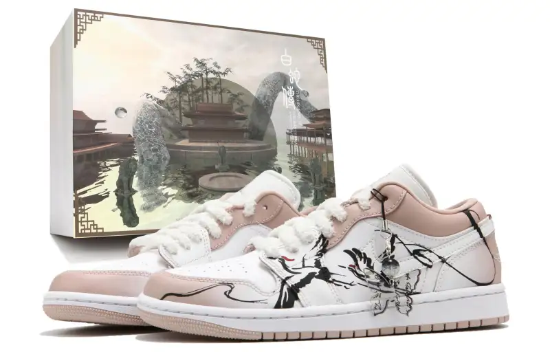 Jordan Air Jordan 1 Slip Resistant Abrasion Resistant Low top Vintage Basketball Shoes Women's Pink