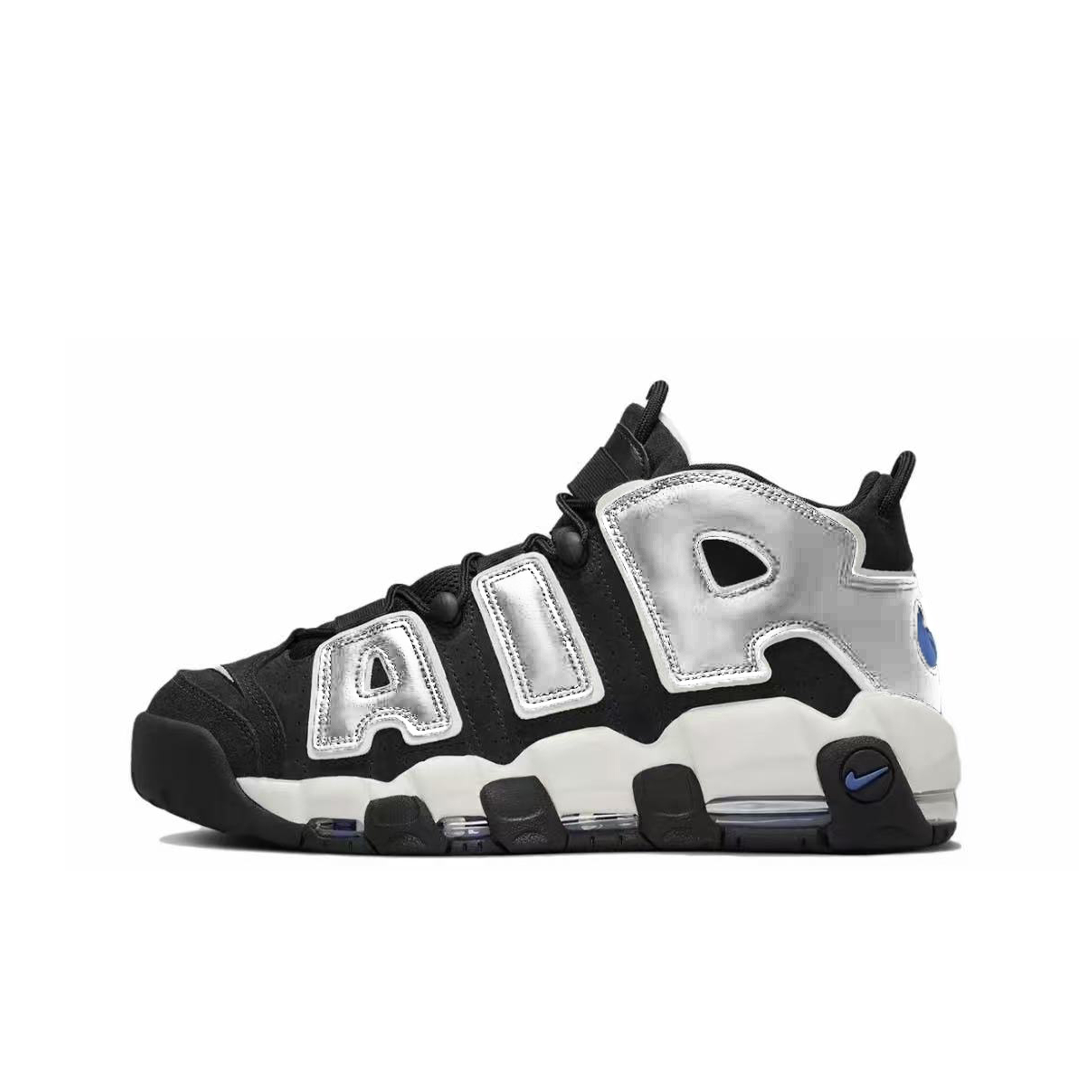 Nike Air More Uptempo Moonlight Dance Abrasion Resistant Mid top Vintage Basketball Shoes Men’s Black Silver