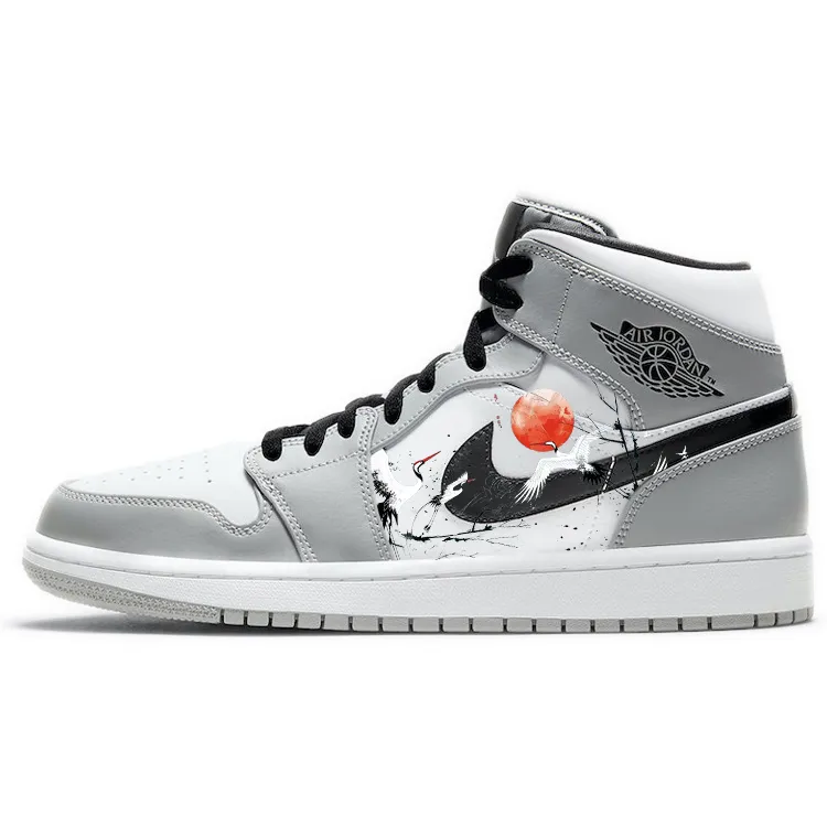 Jordan Air Jordan 1 Slip Resistant Abrasion Resistant Mid top Vintage Basketball Shoes Men's Gray