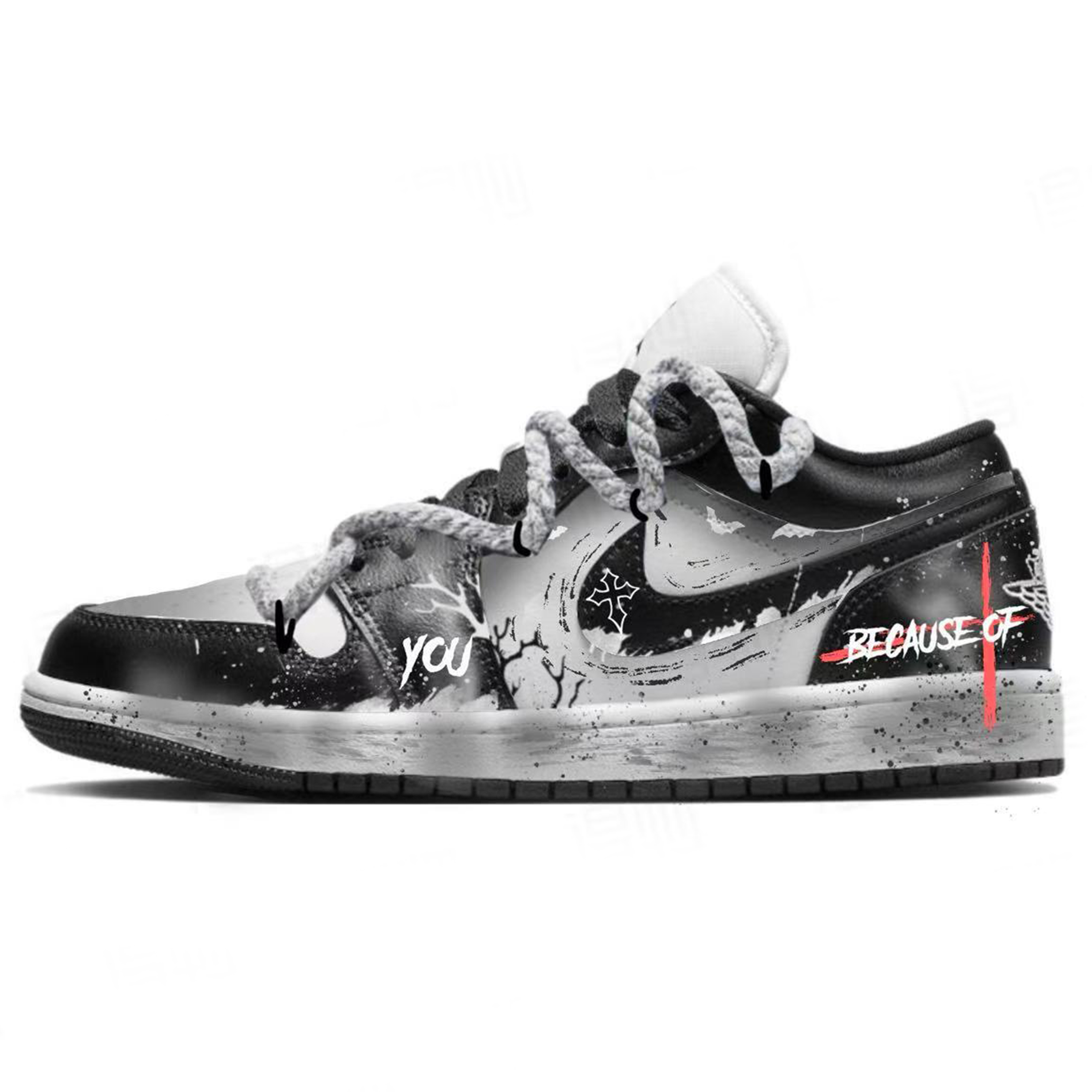 Jordan Air Jordan 1 Night Forest Abrasion Resistant Low top Vintage Basketball Shoes Men's Black Gray