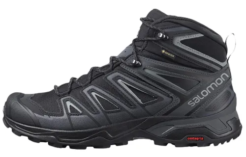 SALOMON X Ultra 3 Textile, Leather Abrasion Resistant High top Hiking Shoes Men's Black