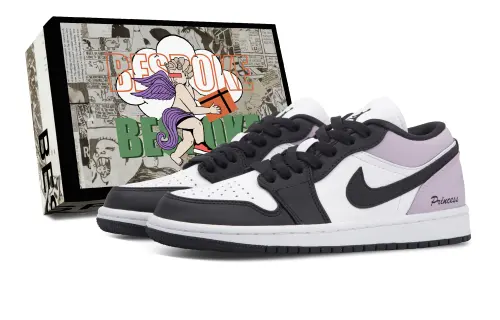 Jordan Air Jordan 1 Slip Resistant Low top Vintage Basketball Shoes Women's Black White Purple