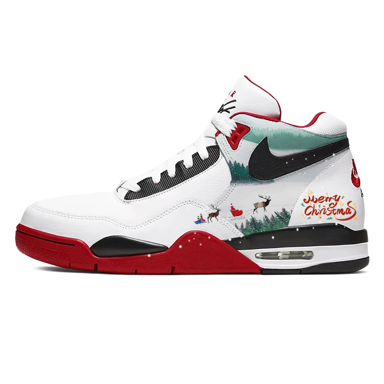 Nike Flight Legacy Cushioning Slip Resistant Abrasion Resistant Mid top Vintage Basketball Shoes Unisex Red White
