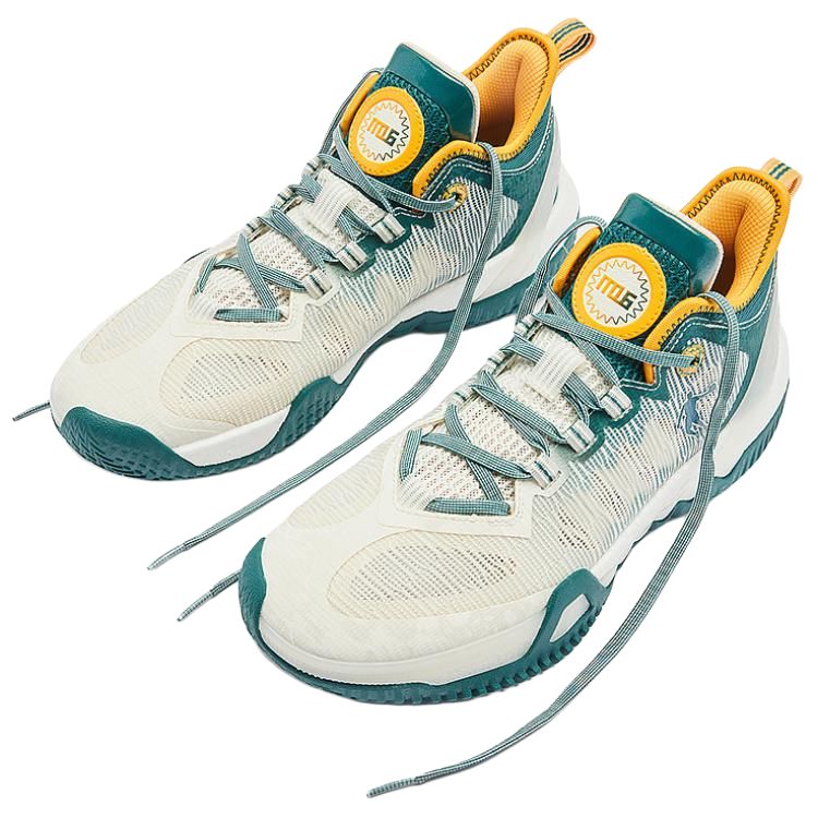 QIAODAN Polishing 6 Cushioning Slip Resistant Low top Basketball Shoes Men’s White Green