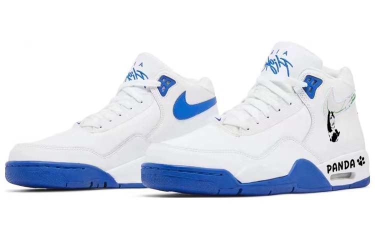 Nike Flight Legacy Fashion Abrasion Resistant Abrasion Resistant Mid top Vintage Basketball Shoes Men’s White Blue
