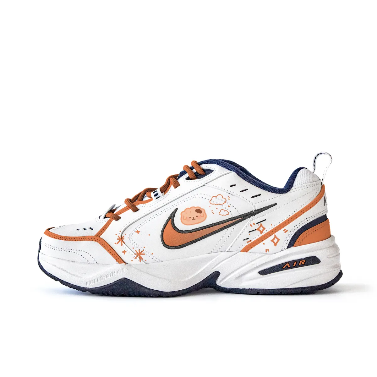 Nike Air Monarch 4 Slip Resistant Abrasion Resistant Low top Chunky Sneakers Unisex White Orange