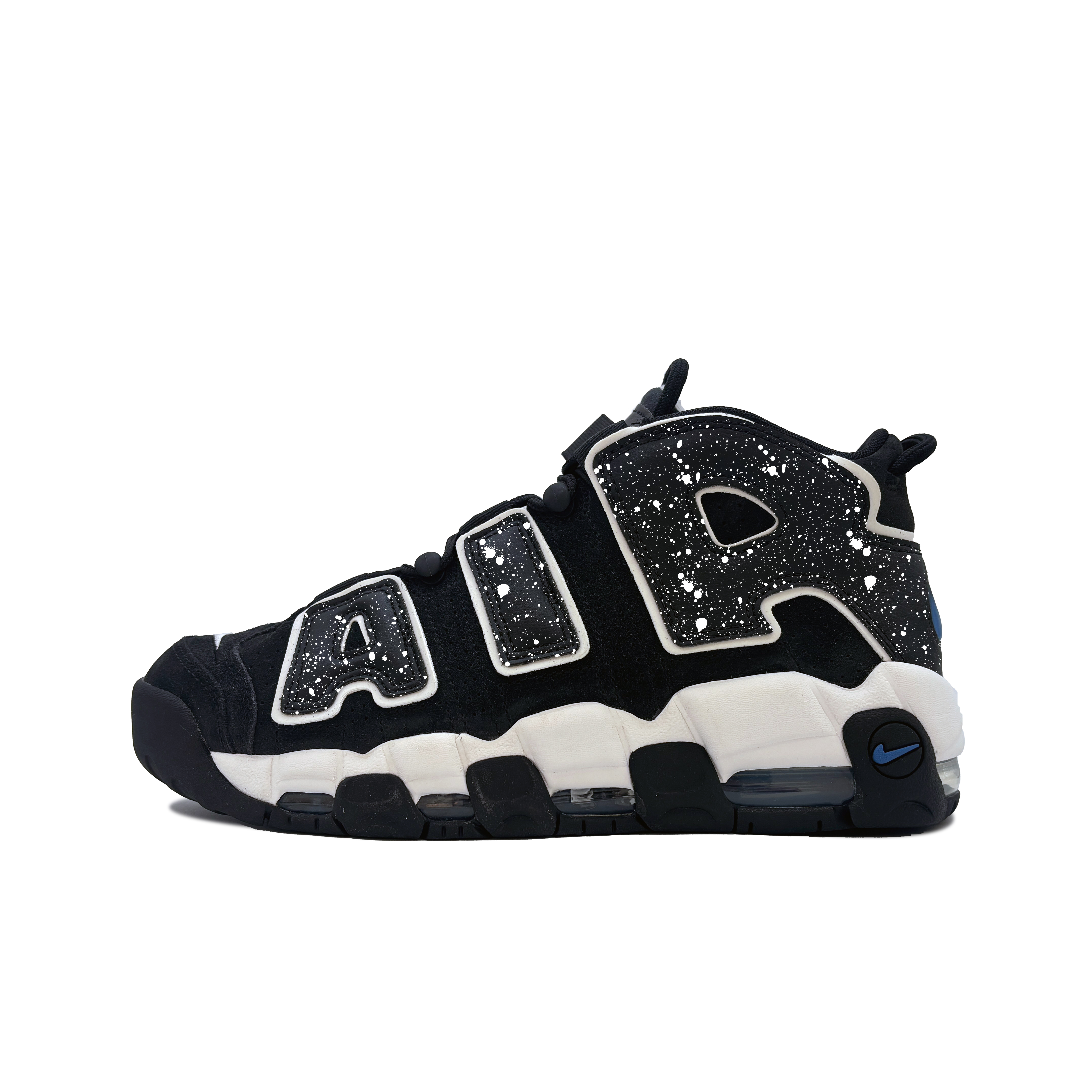 Nike Air More Uptempo Slip Resistant Abrasion Resistant Mid top Vintage Basketball Shoes Men’s Black White