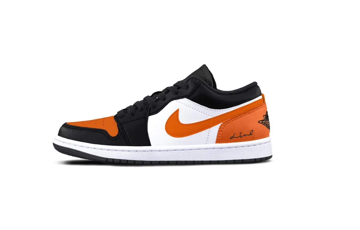 Jordan Air Jordan 1 Orange Hook Mocha Abrasion Resistant Low top Vintage Basketball Shoes Unisex Black Orange