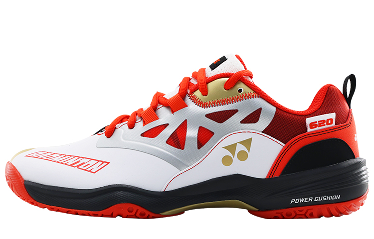 YONEX Textile, Synthetic Leather Cushioning Slip Resistant Abrasion Resistant Low top Badminton Shoes White Red