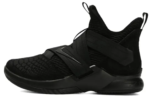 Nike Zoom soldier 12 LeBron James Soldier 12 round head shock-absorbing and anti-slip middle top practical basketball shoes men black warrior
