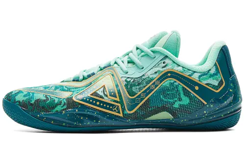 Peak's unique style, Guochuang's unique color combination, one-piece shoe and foot, horizontal cushioning, flexible to the ground, shock-absorbing, non-slip and wear-resistant, low-cut basketball shoes, men's style, agate green