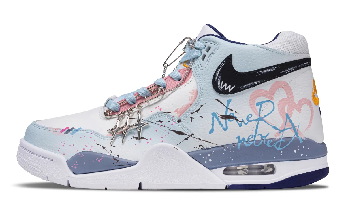 Nike Flight Legacy Heartbeat Story Abrasion Resistant Mid top Vintage Basketball Shoes Men's White Blue Pink