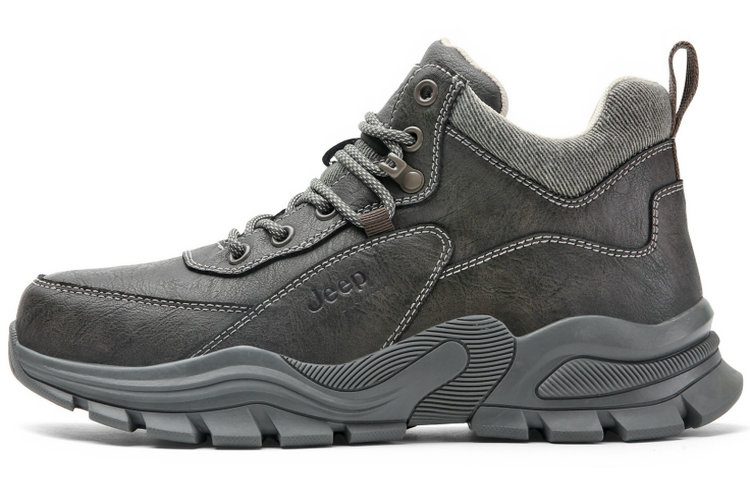 Jeep Textile, Split Cow Leather Mid top Outdoor Shoes Men's Gray