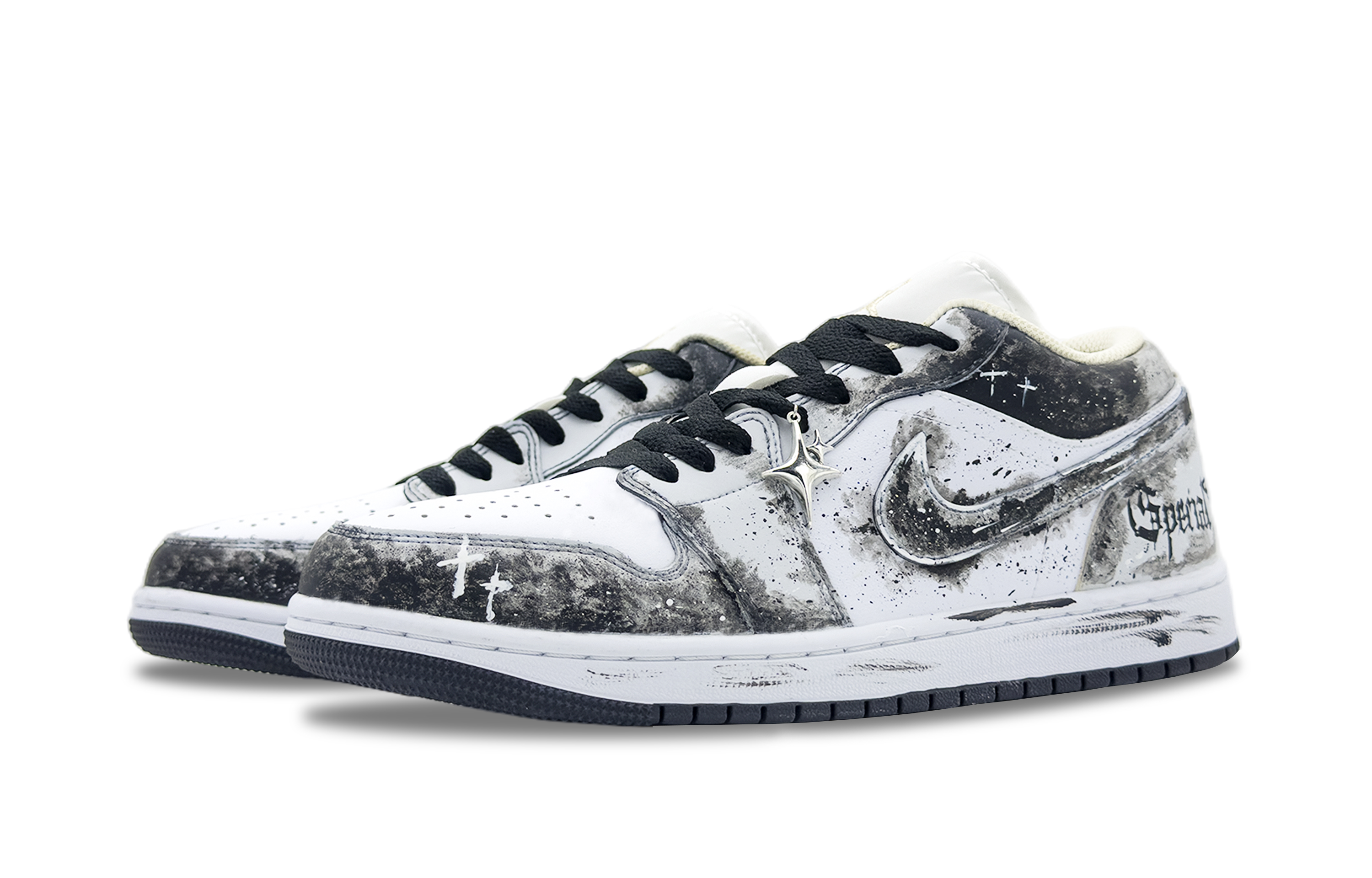 Jordan Air Jordan 1 Funi Meteor Ink Abrasion Resistant Low top Vintage Basketball Shoes Men’s Black White