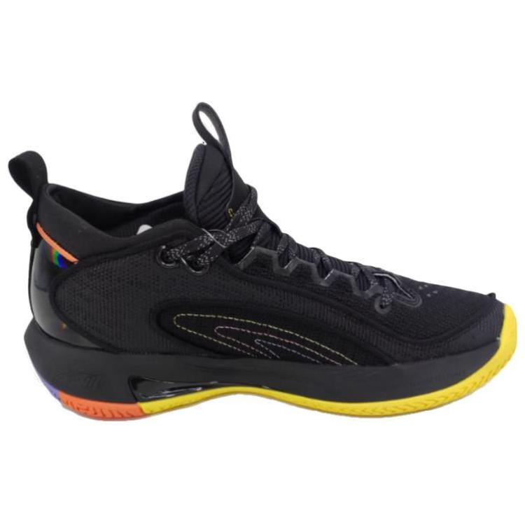 QIAODAN Cushioning Slip Resistant Abrasion Resistant Mid top Basketball Shoes Men’s Black Orange