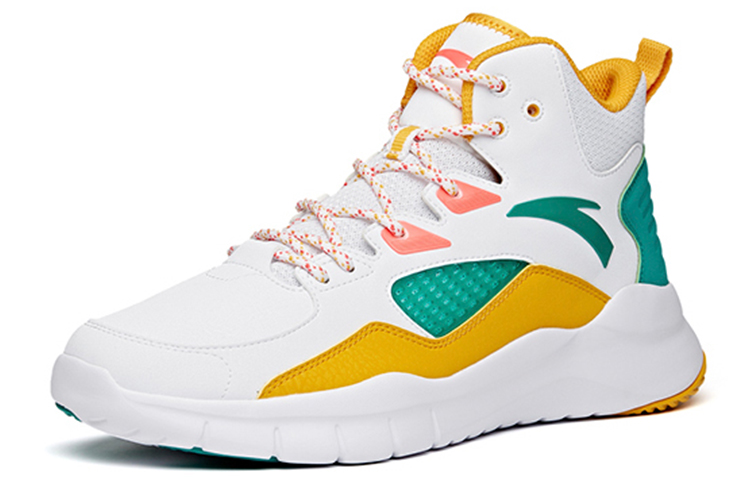 Anta Basketball Collection Cushioning Slip Resistant Mid top Vintage Basketball Shoes Men’s White Yellow Green
