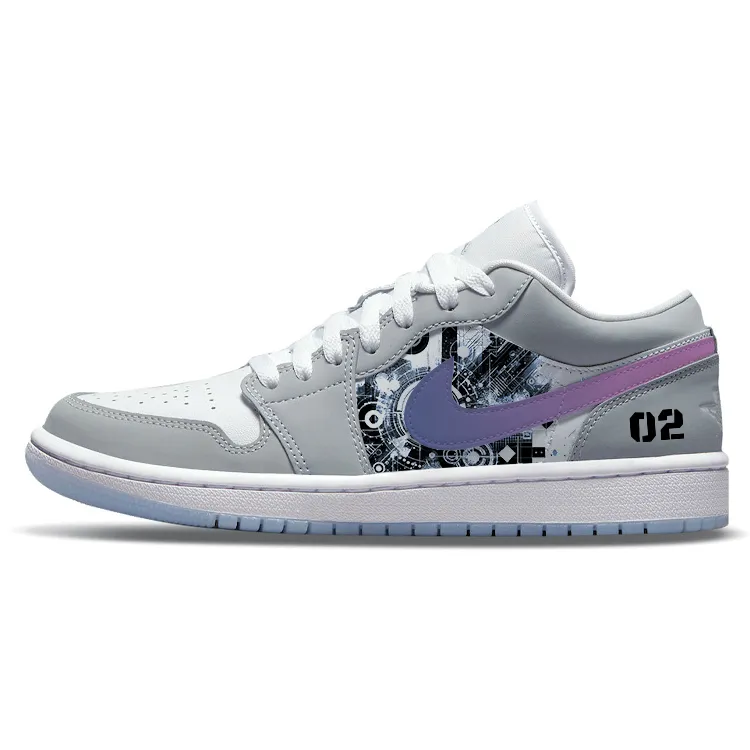 Jordan Air Jordan 1 Abrasion Resistant Slip Resistant Low top Vintage Basketball Shoes Women's Gray White