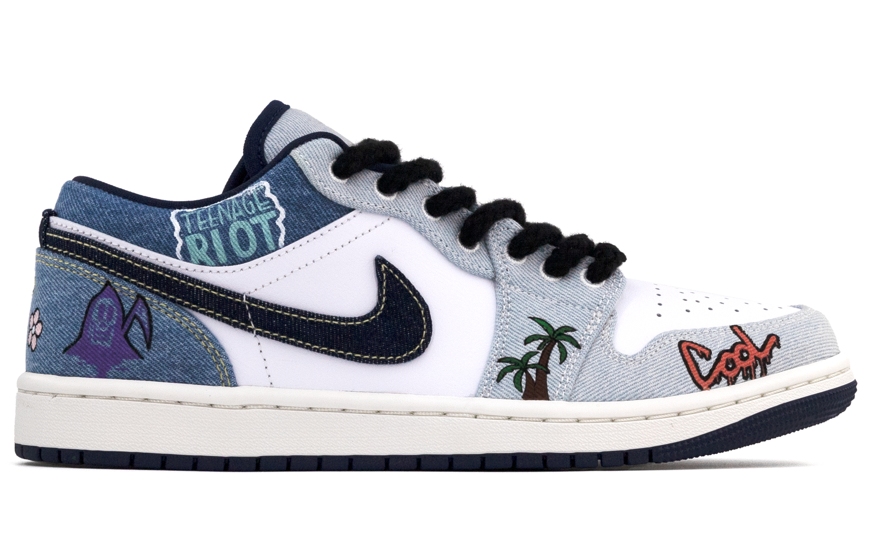 Jordan Air Jordan 1 Slip Resistant Abrasion Resistant Low top Vintage Basketball Shoes Men’s White Blue