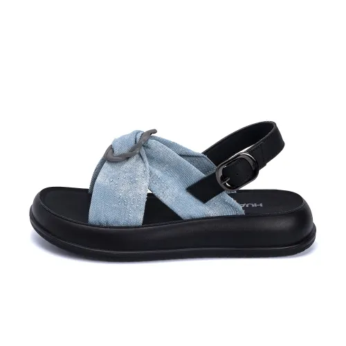 Global HUANQIU fashionable and versatile casual Roman style bow girly cute strappy sandals 3.5cm women's blue