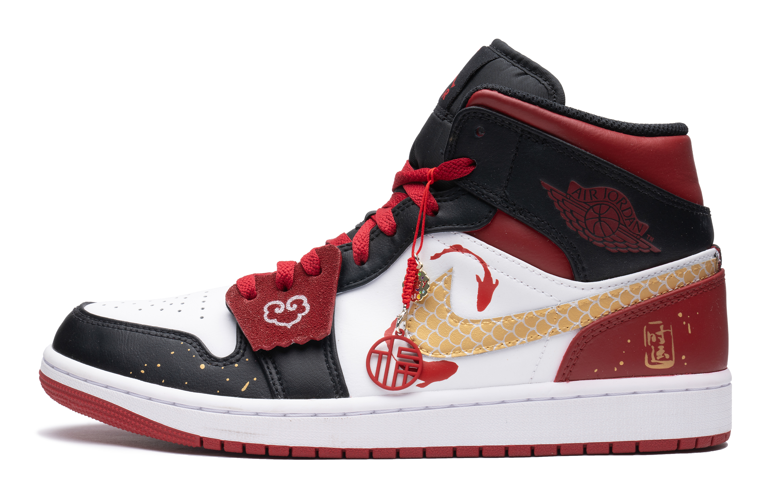 Jordan Air Jordan 1 Abrasion Resistant Slip Resistant Mid top Vintage Basketball Shoes Men's Black Red