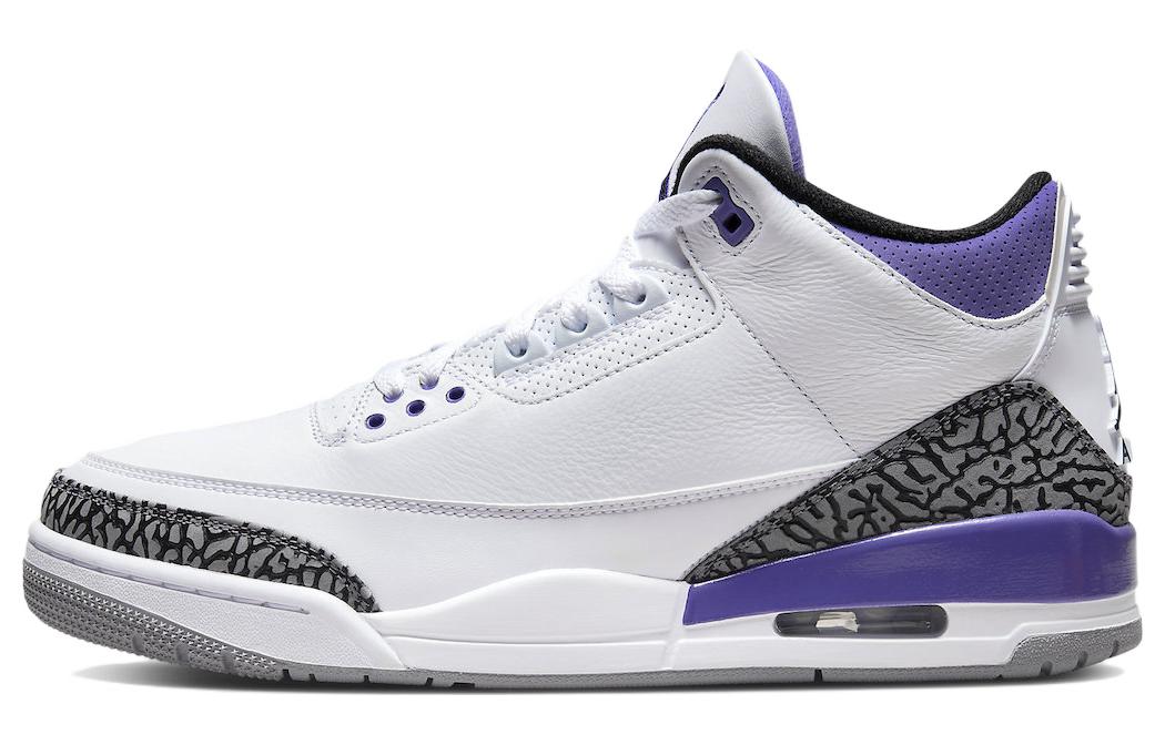 Jordan Air Jordan 3 retro \"dark iris\" trendy mid-top retro basketball shoes men's white and purple