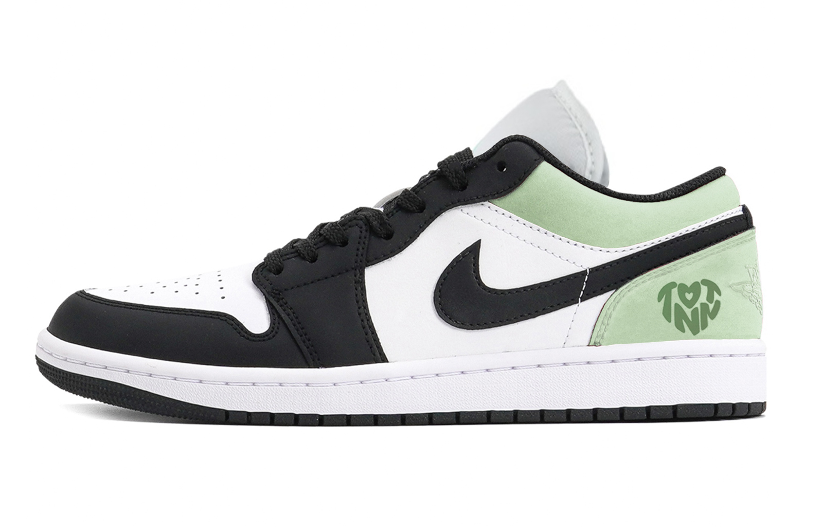 Jordan Air Jordan 1 Puppy Fragment Cushioning Slip Resistant Low top Vintage Basketball Shoes Men's Green Black