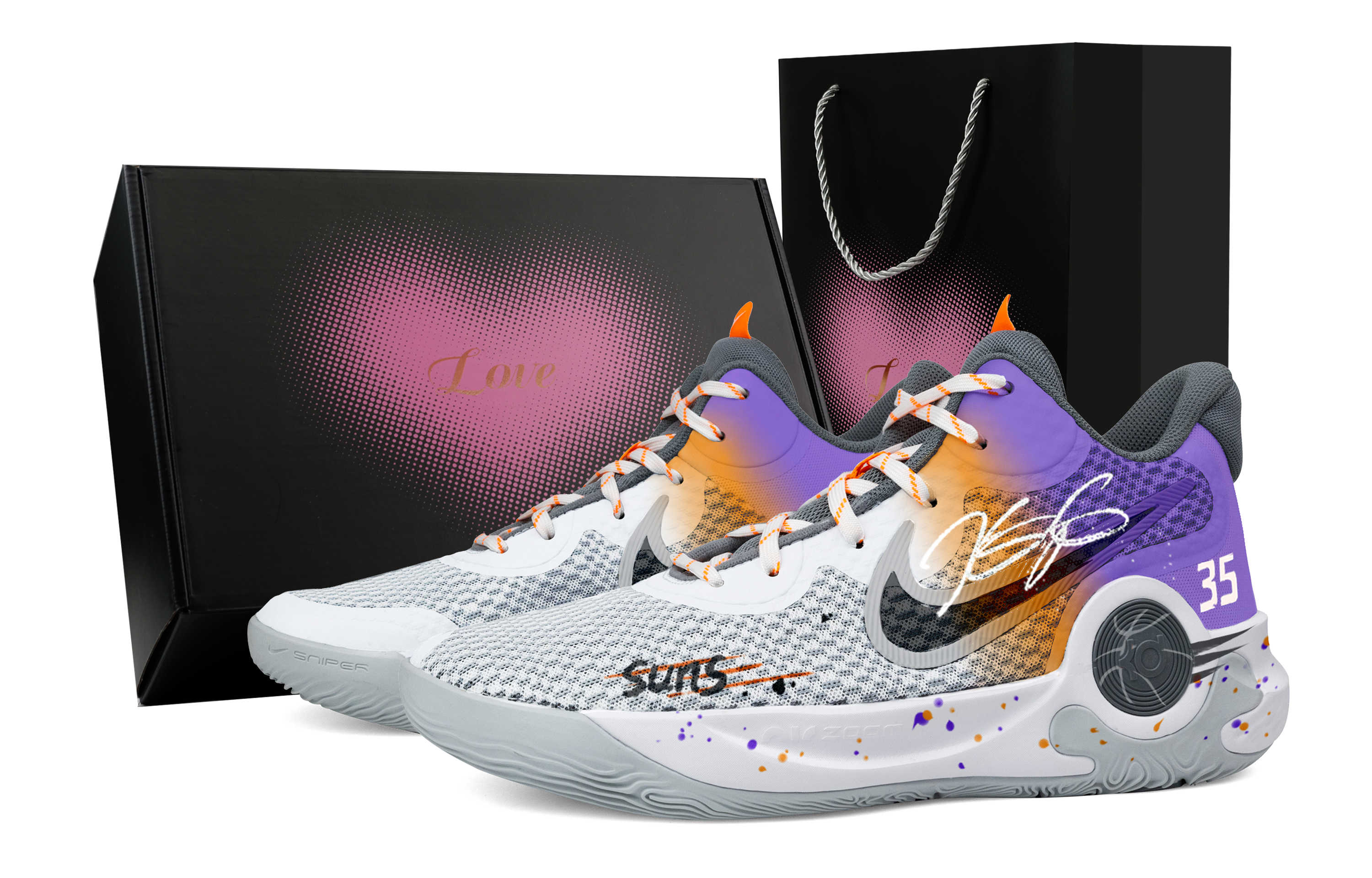 Nike KD Trey 5 IX Sun Team Heart Box Abrasion Resistant Mid top Basketball Shoes Unisex Gray Orange Purple