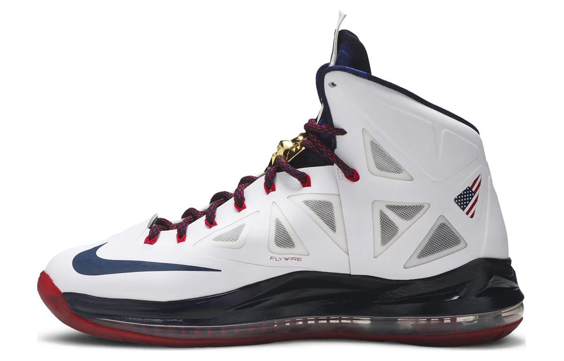 Nike Lebron 10 SP Gold Medal James 10 comfortable and versatile non-slip lightweight mid-top practical basketball shoes men's white