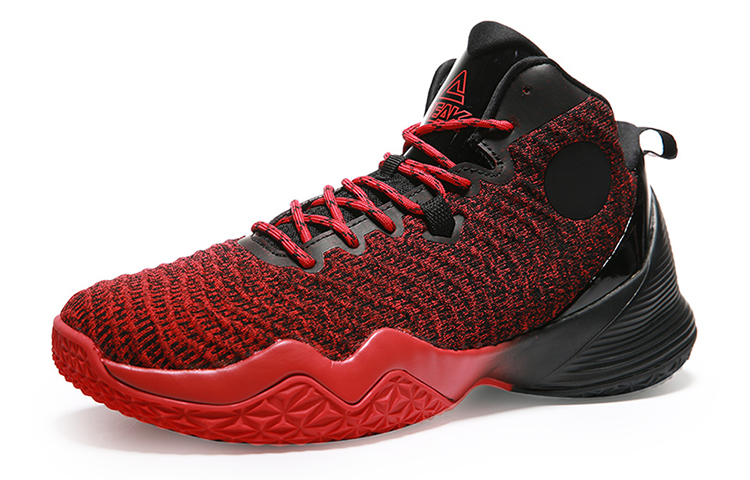 PEAK Fabric Cushioning Slip Resistant Abrasion Resistant Mid top Performance Basketball Shoes Men’s Red Black