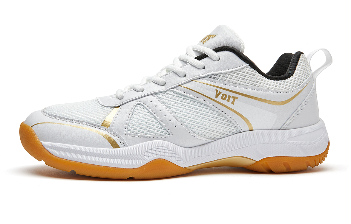 VOIT Abrasion Resistant Coverage Lightweight Low top Badminton Shoes Unisex White Gold
