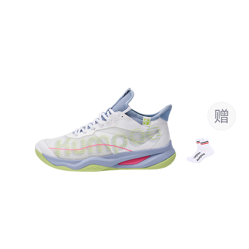 KUMPOO Badminton Shoes Unisex Mid Top White Gray Blue