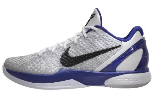Nike Zoom Kobe 6 Concord round toe lace-up non-slip low-top practical basketball shoes men's white and purple