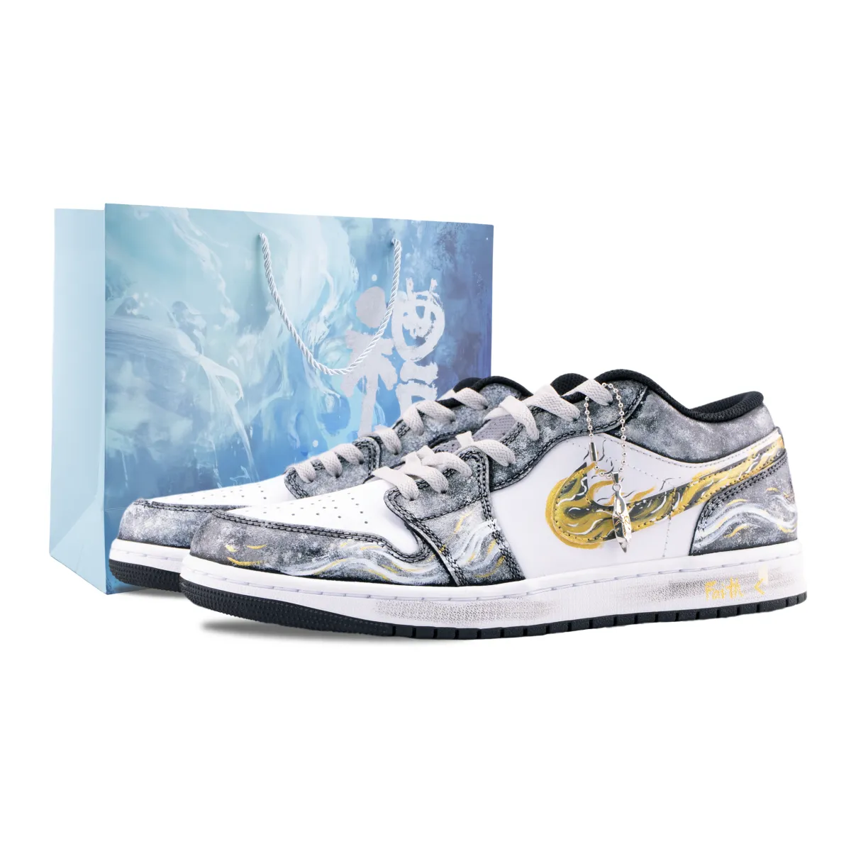 Jordan Air Jordan 1 Tomb Raider Abrasion Resistant Low top Vintage Basketball Shoes Unisex Gray White