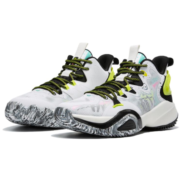 QIAODAN Cushioning Slip Resistant Abrasion Resistant Breathable High top Basketball Shoes Men’s White Black