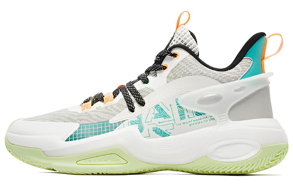 QIAODAN Q KUNGFU Cushioning Slip Resistant Abrasion Resistant Mid top Basketball Shoes Men’s White Green