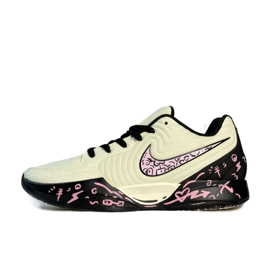 Nike Ja 2 Pink Ink Graffiti Abrasion Resistant Low top Basketball Shoes Men's White Black Pink