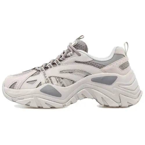 FILA FUSION Fishbone Mesh Comfortable And Lightweight Low top Chunky Sneakers Women's Gray White
